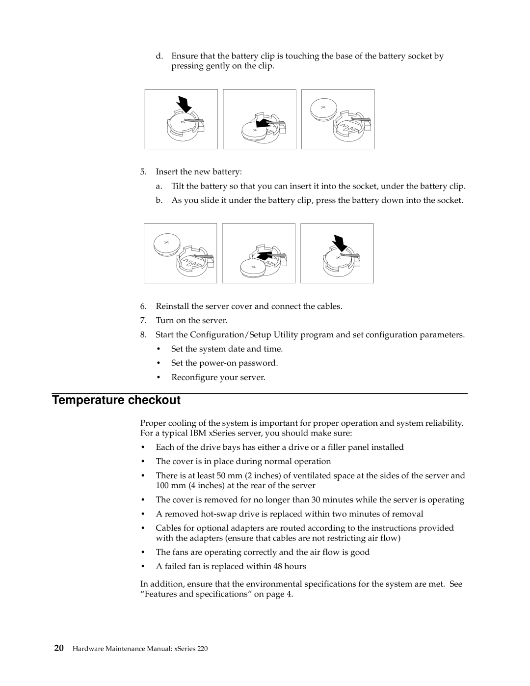 IBM XSERIES 220 manual Temperature checkout 