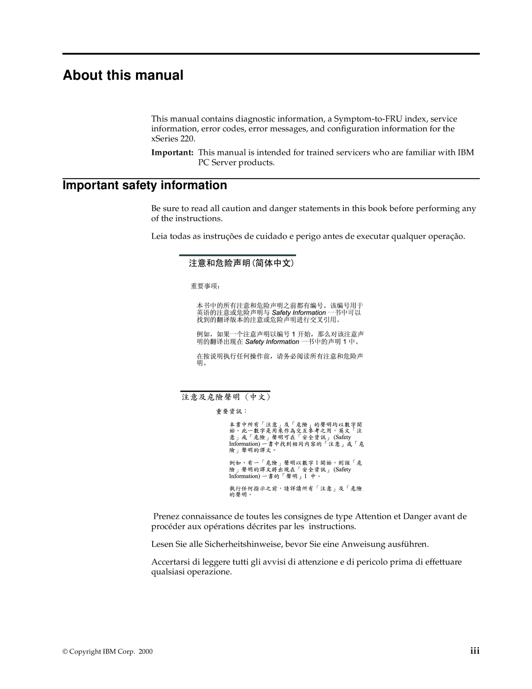 IBM XSERIES 220 About this manual, Important safety information 