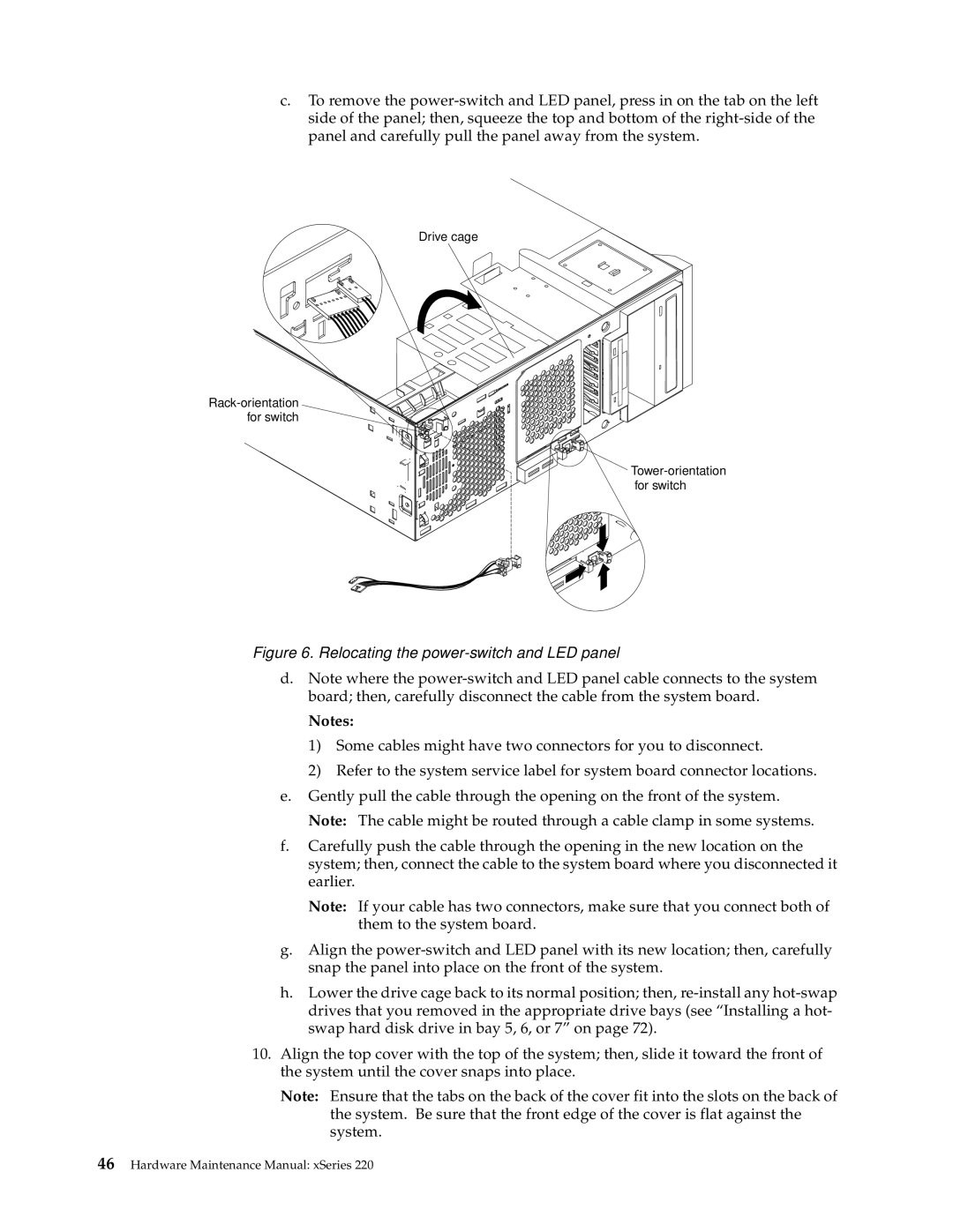 IBM XSERIES 220 manual Relocating the power-switch and LED panel 