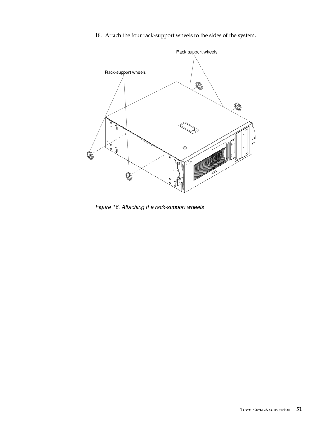 IBM XSERIES 220 manual Attaching the rack-support wheels 