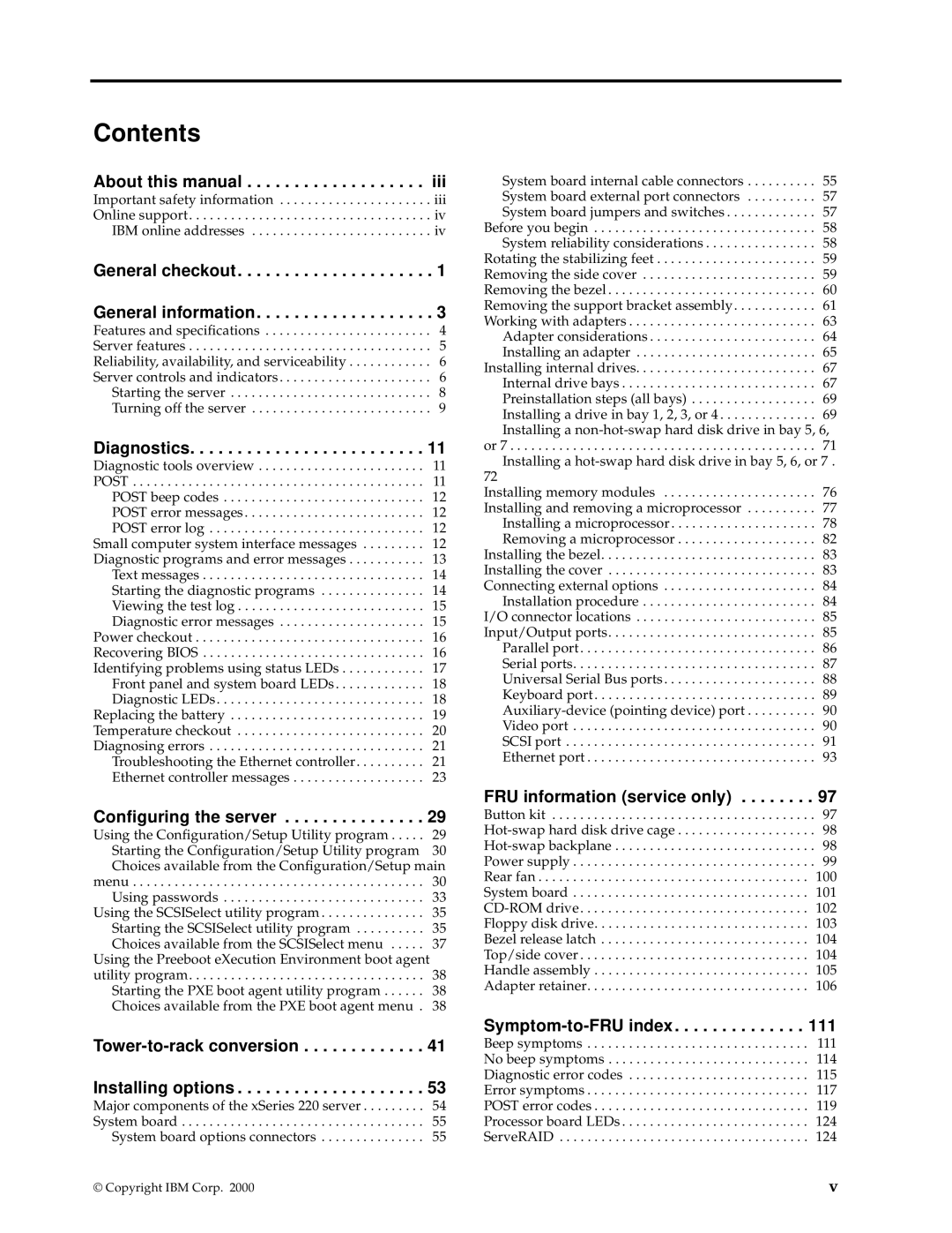 IBM XSERIES 220 manual Contents 