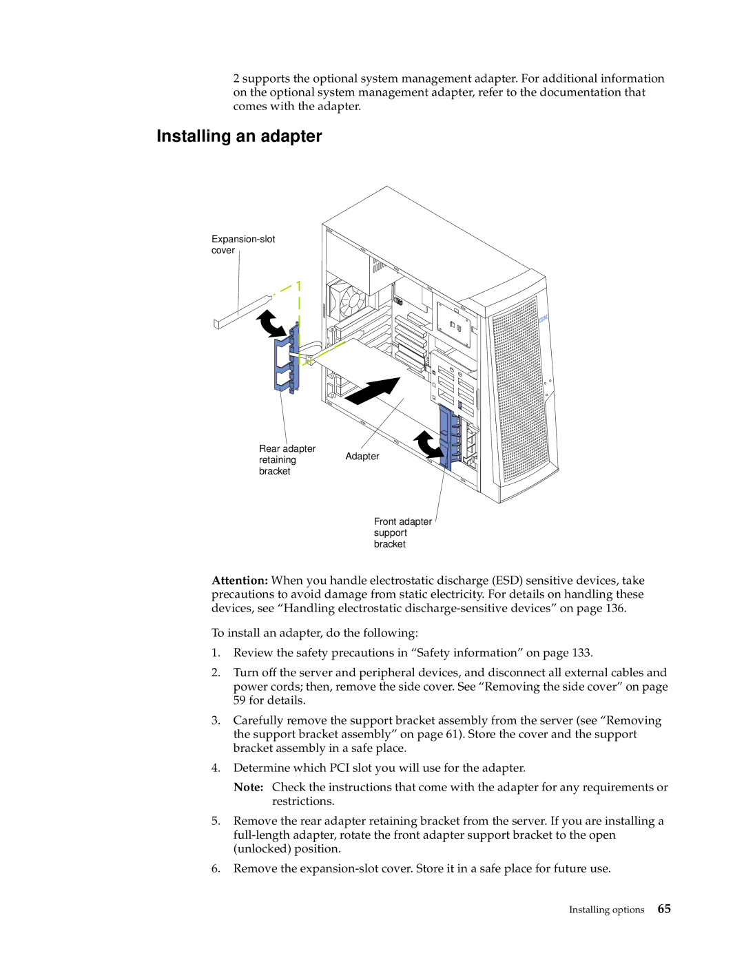 IBM XSERIES 220 manual Installing an adapter 