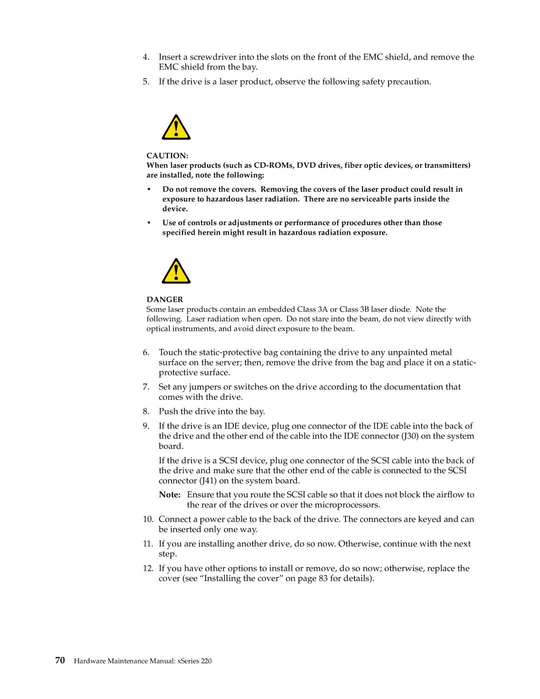 IBM XSERIES 220 manual Hardware Maintenance Manual xSeries 