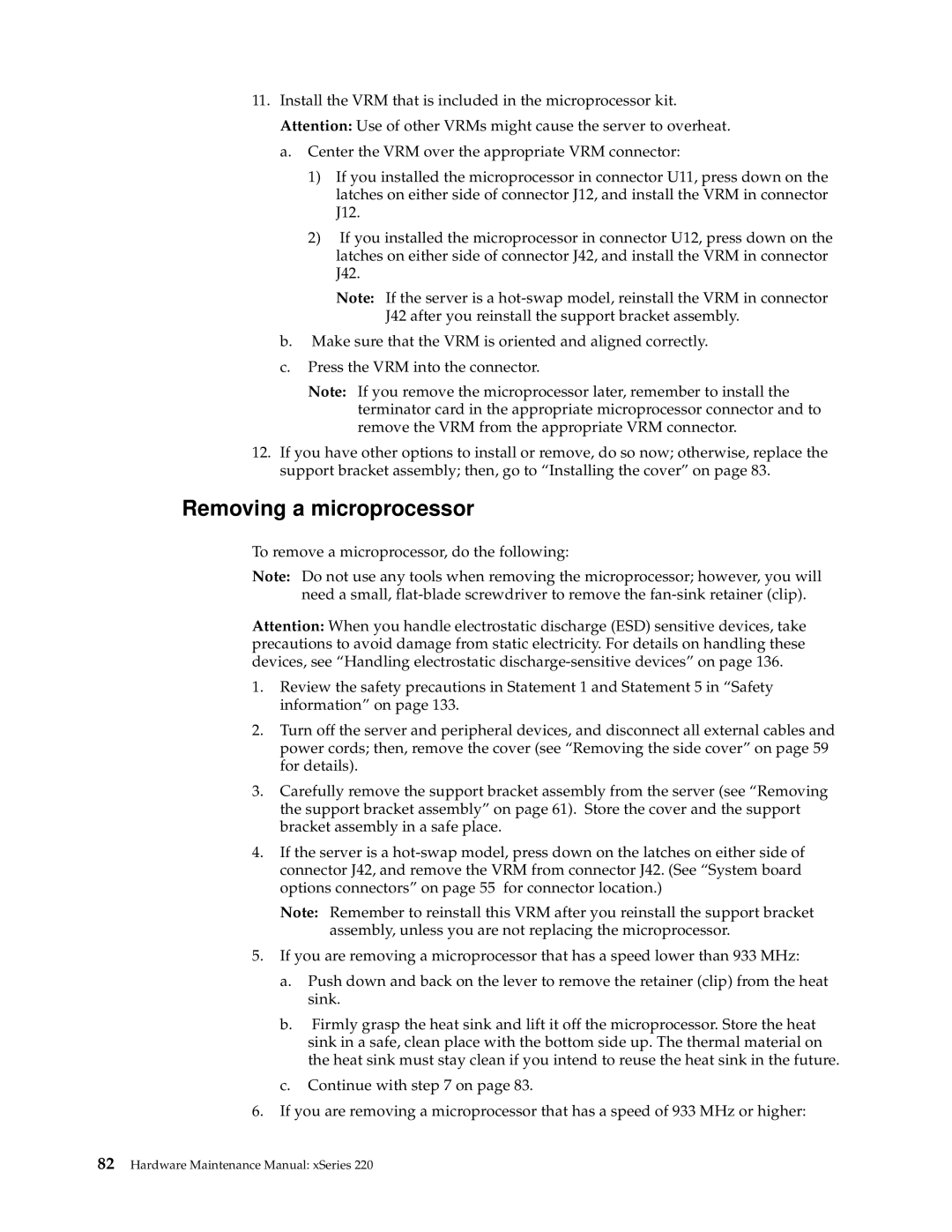 IBM XSERIES 220 manual Removing a microprocessor 