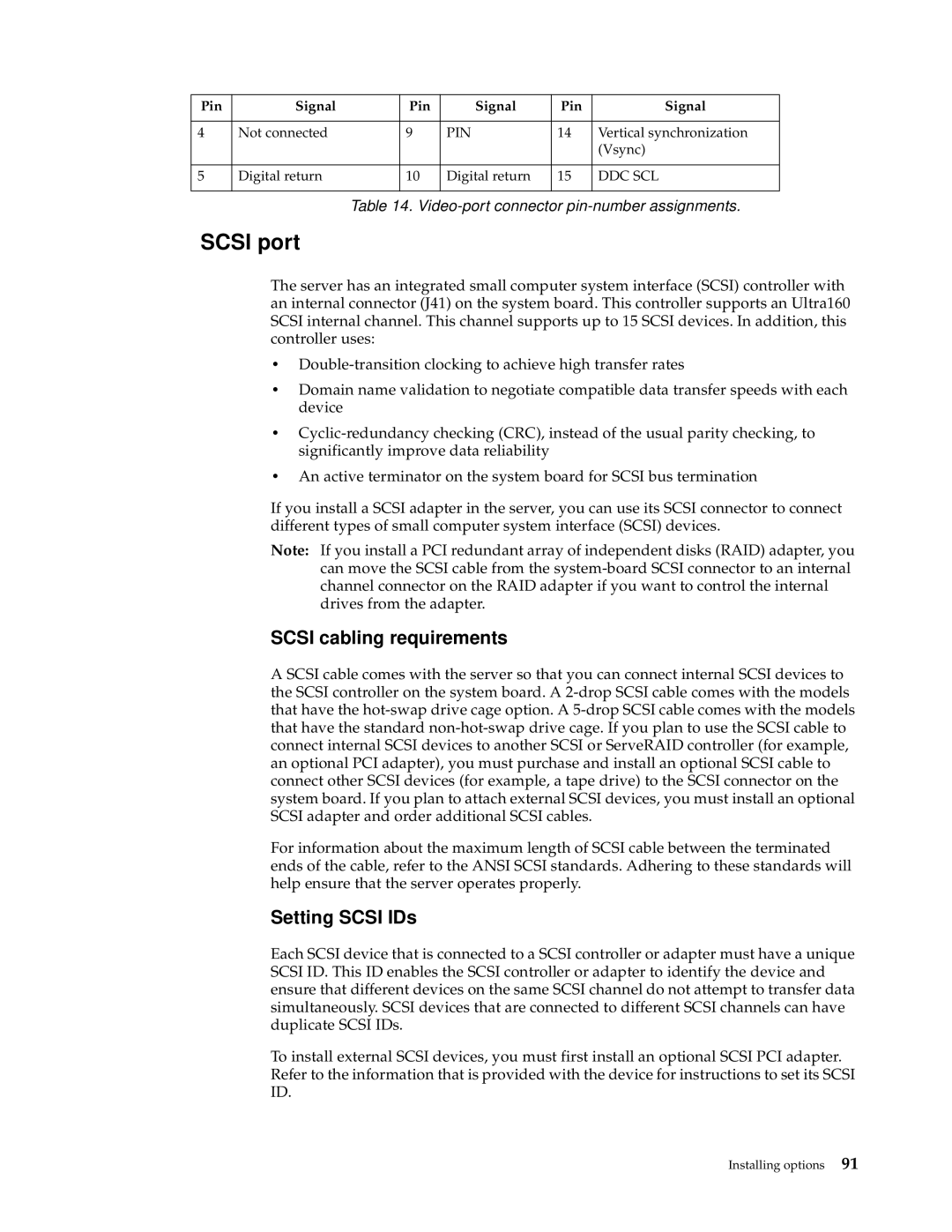 IBM XSERIES 220 manual Scsi port, Scsi cabling requirements 