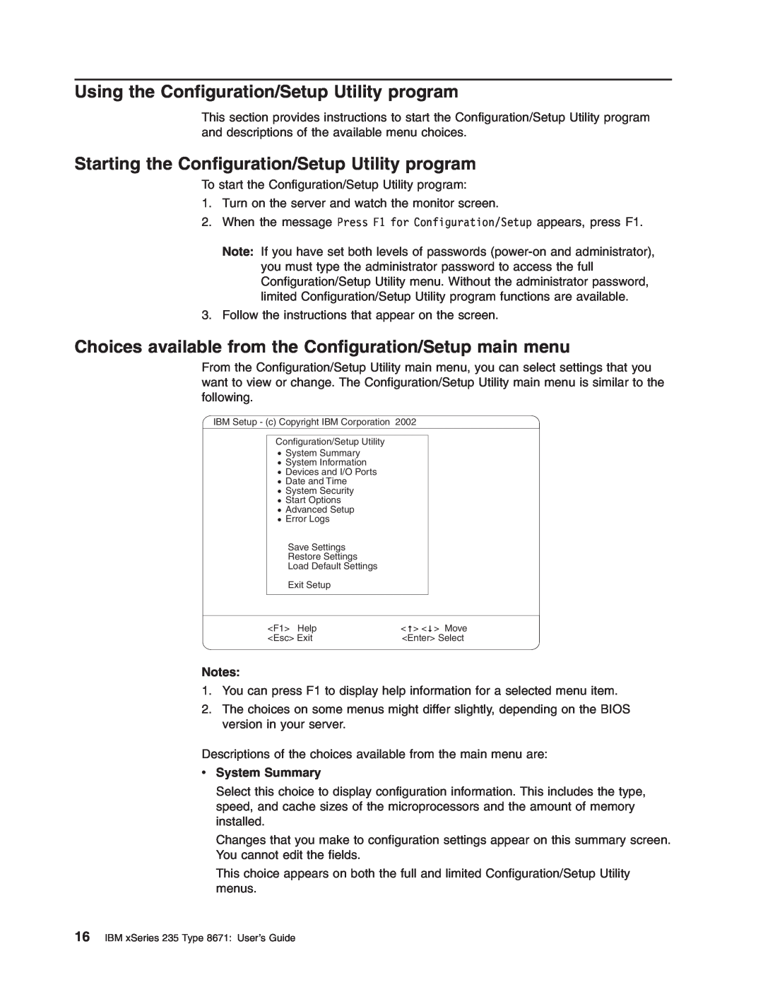 IBM xSeries 235 manual Using the Configuration/Setup Utility program, Starting the Configuration/Setup Utility program 