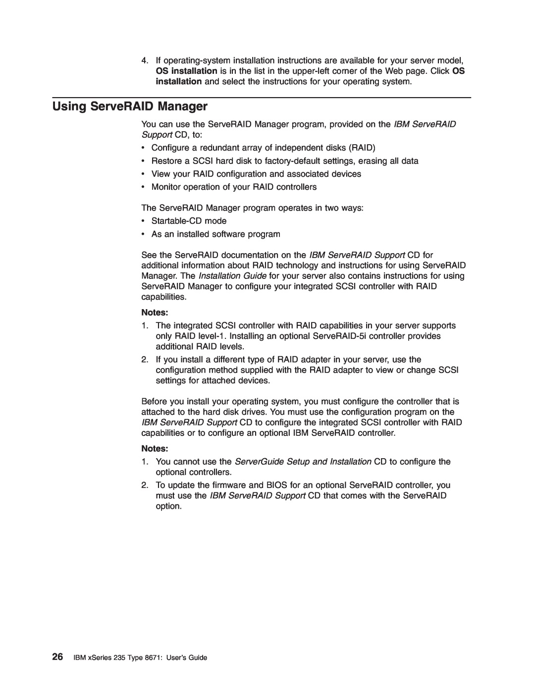 IBM manual Using ServeRAID Manager, IBM xSeries 235 Type 8671 User’s Guide 