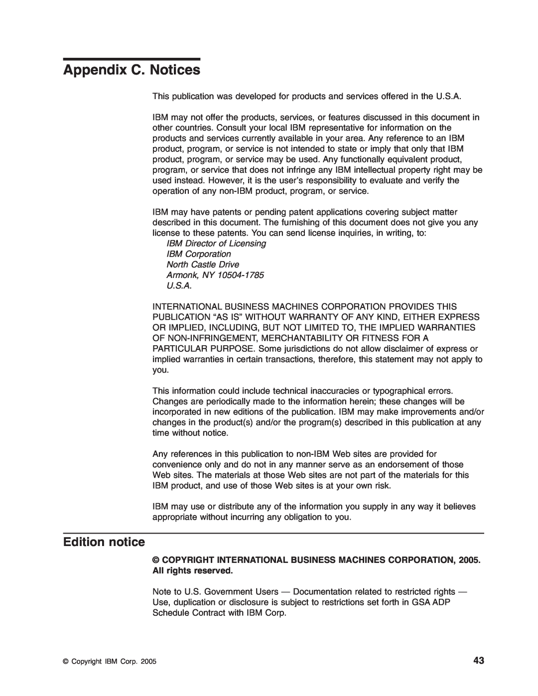 IBM xSeries 235 manual Appendix C. Notices, Edition notice, IBM Director of Licensing IBM Corporation North Castle Drive 