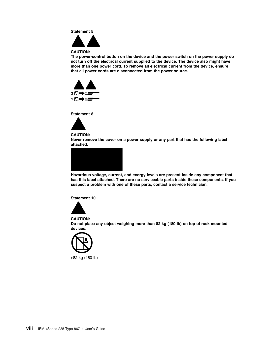 IBM xSeries 235 manual 82 kg 180 lb 