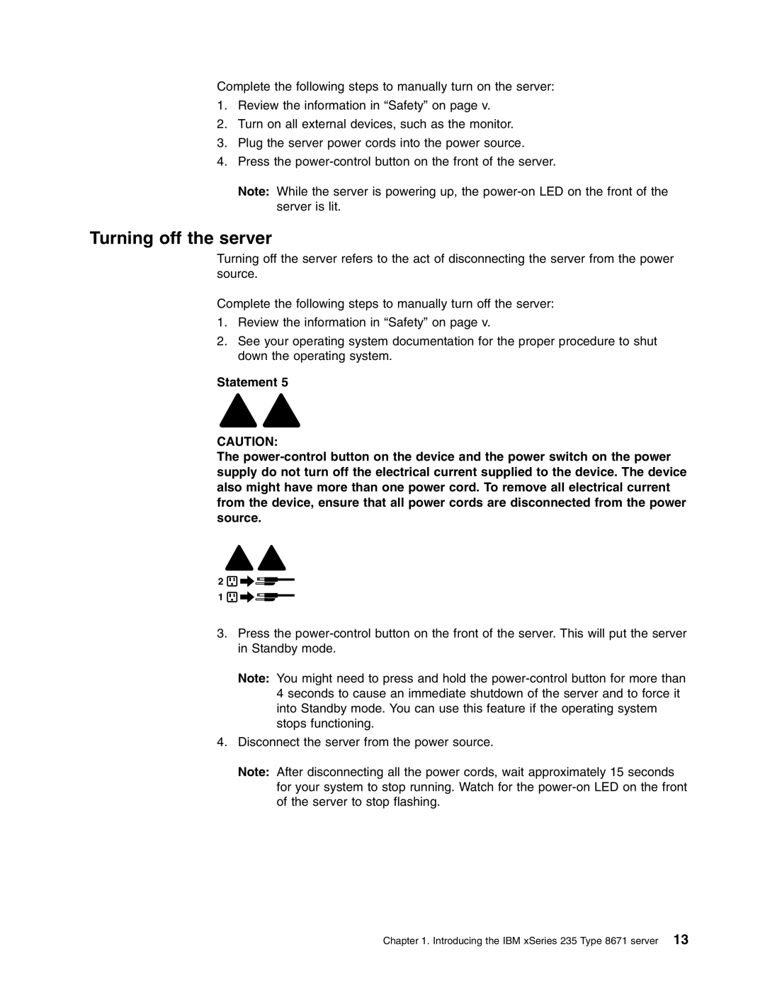 IBM xSeries 235 manual Turning off the server 