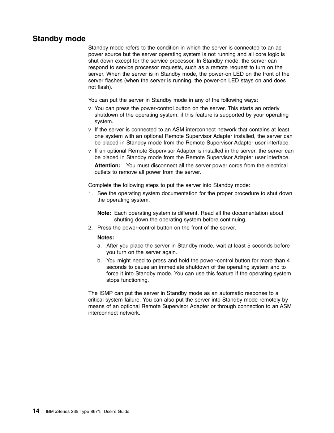 IBM xSeries 235 manual Standby mode 