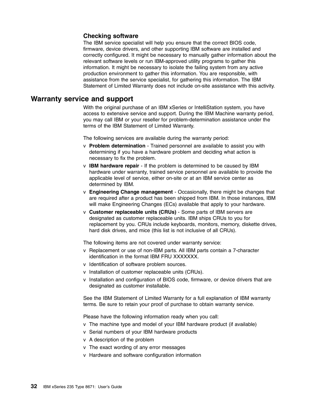 IBM xSeries 235 manual Warranty service and support, Checking software 