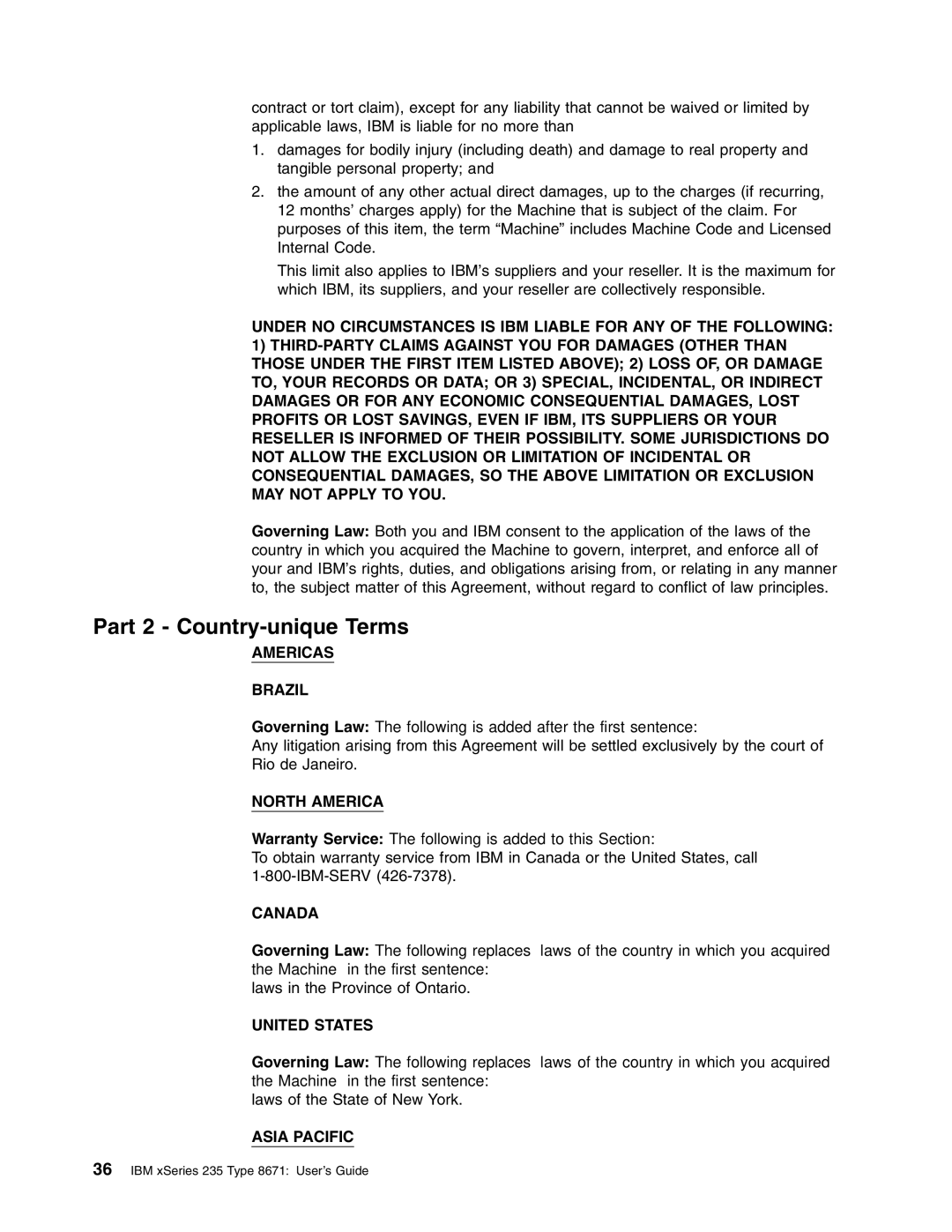 IBM xSeries 235 manual Part 2 Country-unique Terms, Americas Brazil 