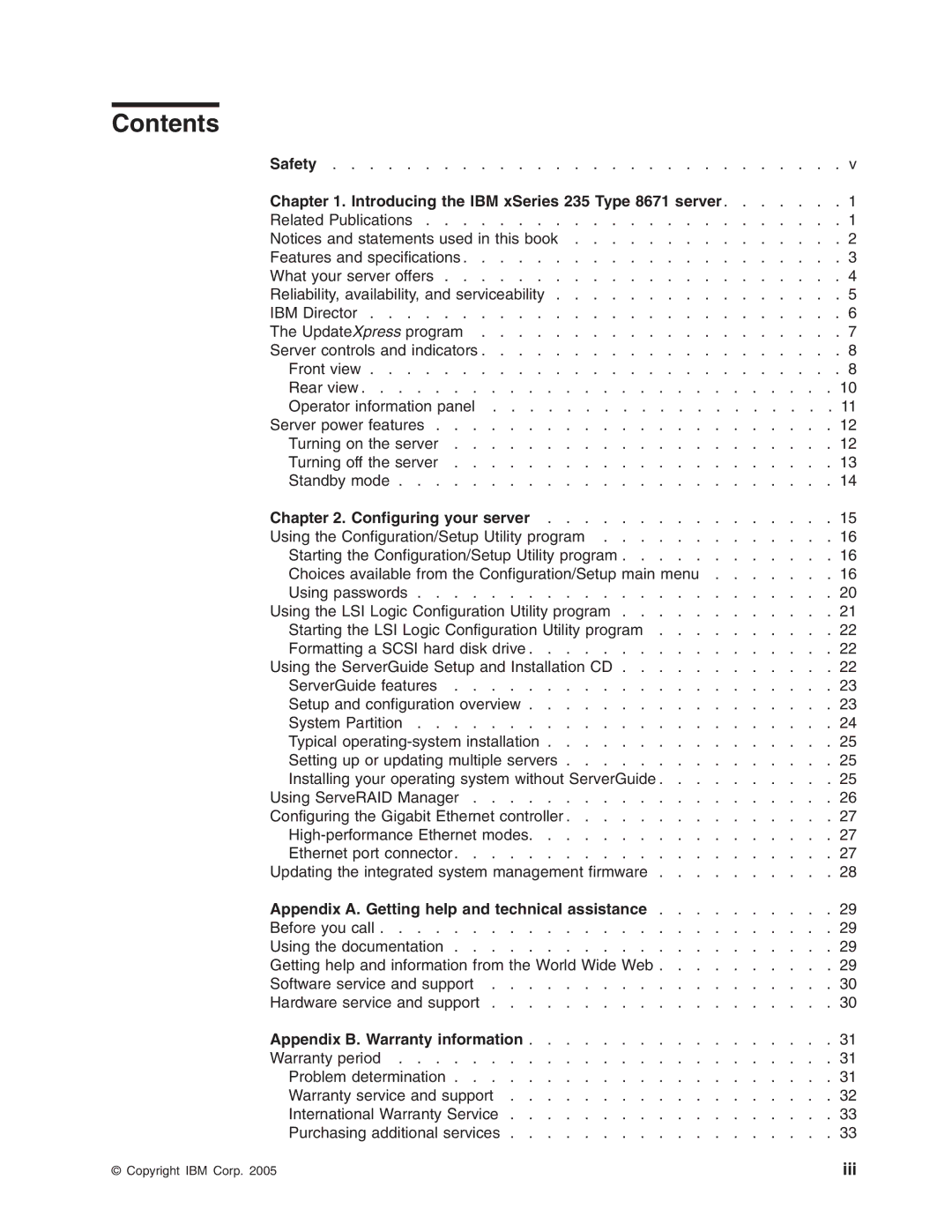 IBM xSeries 235 manual Contents 