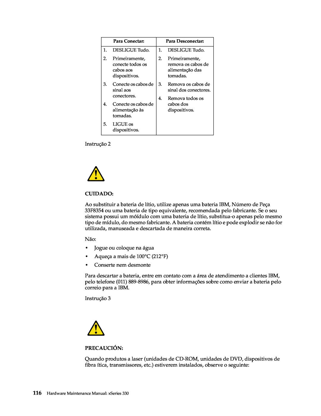 IBM xSeries 330 manual Cuidado, Precaución 