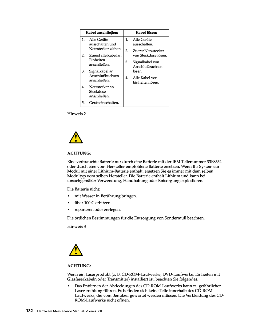 IBM xSeries 330 manual Achtung 