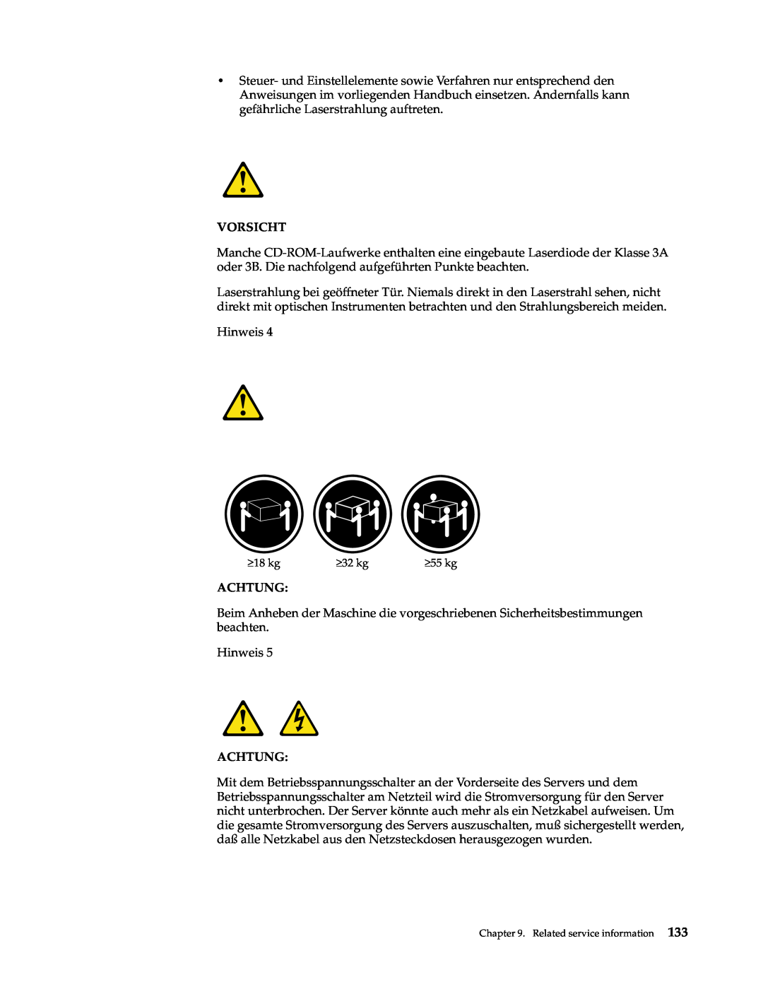 IBM xSeries 330 manual Vorsicht, Hinweis, Achtung 