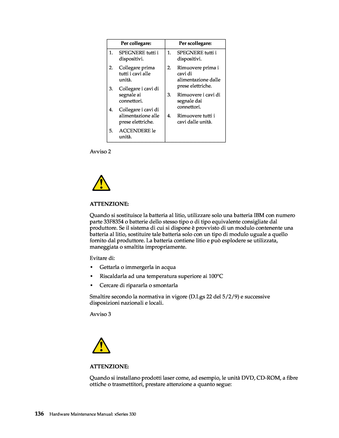 IBM xSeries 330 manual Attenzione 