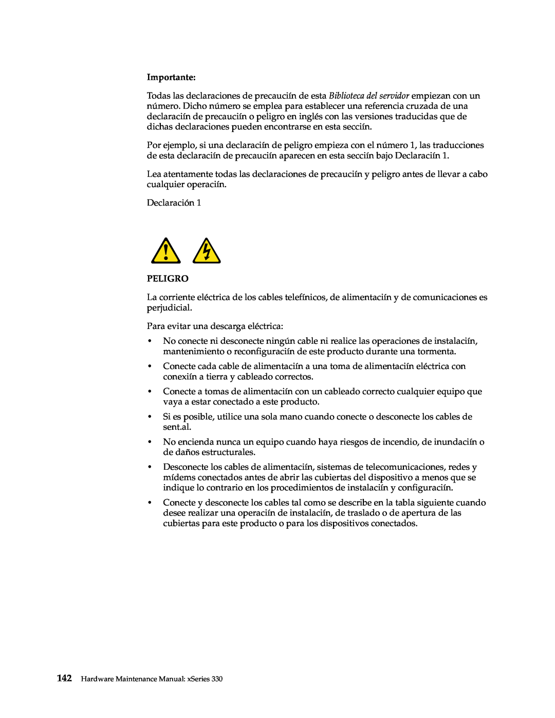 IBM xSeries 330 manual Peligro, Importante 