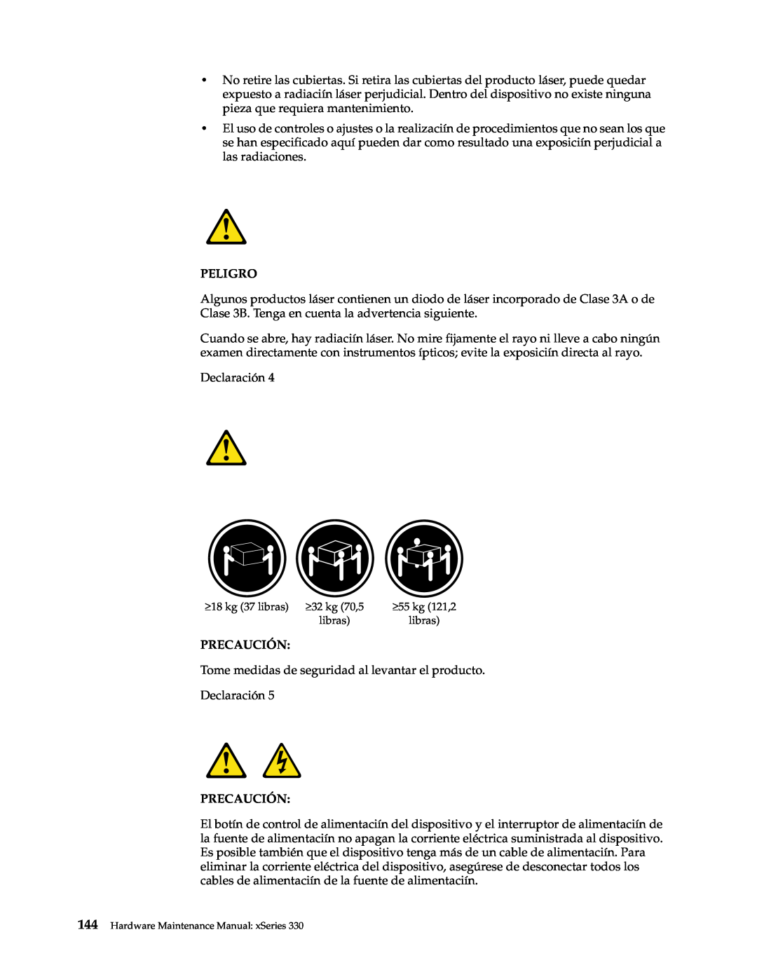 IBM xSeries 330 manual Peligro, Declaración, Precaución 