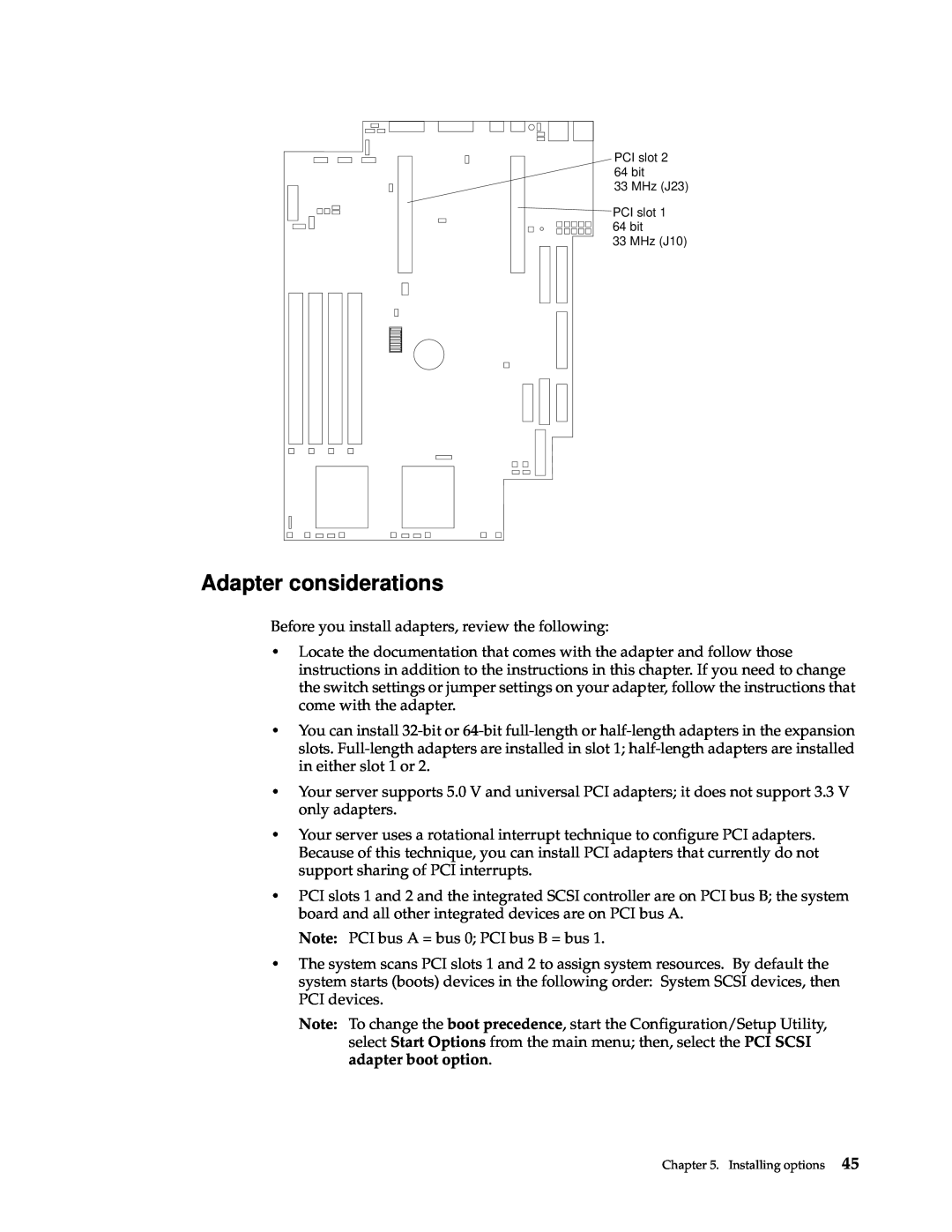 IBM xSeries 330 manual Adapter considerations 