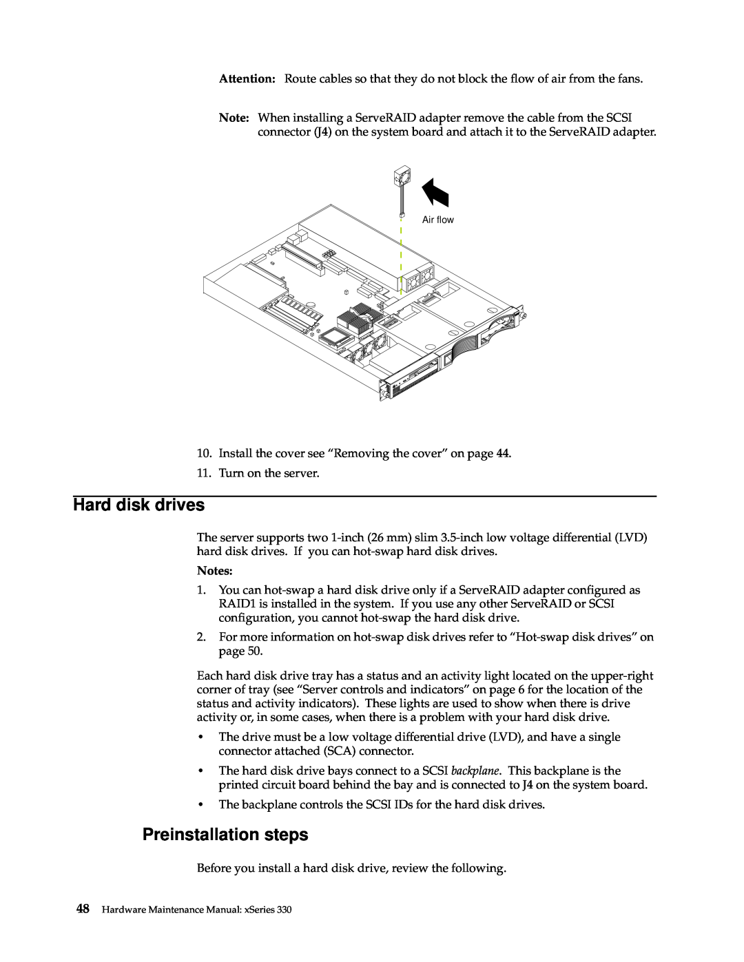 IBM xSeries 330 manual Hard disk drives, Preinstallation steps, Notes 