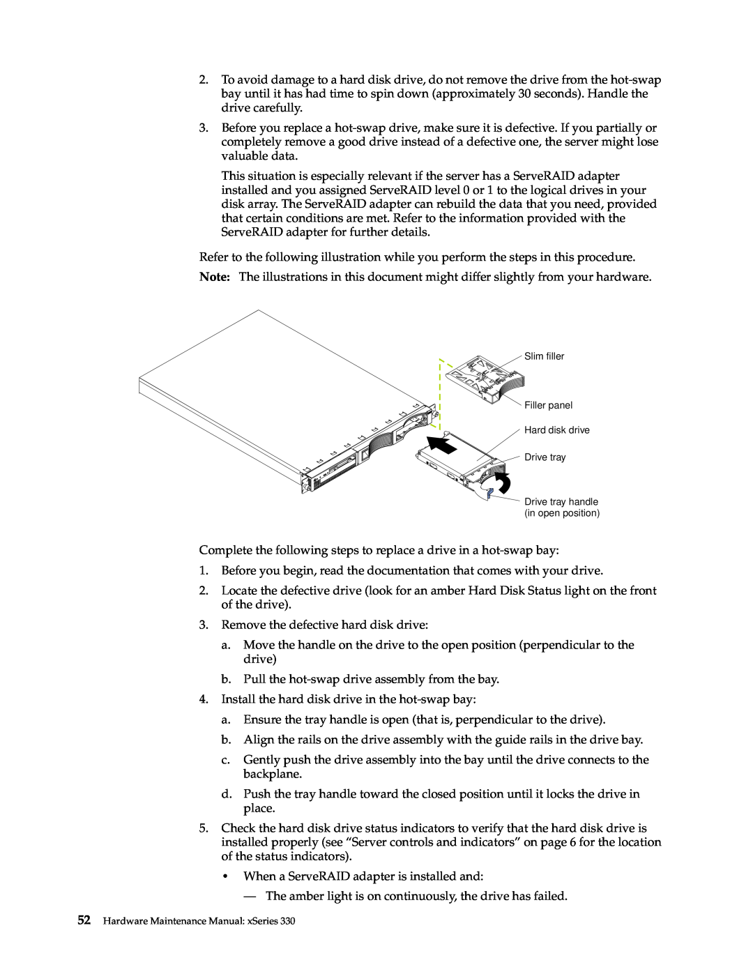 IBM xSeries 330 manual Remove the defective hard disk drive 