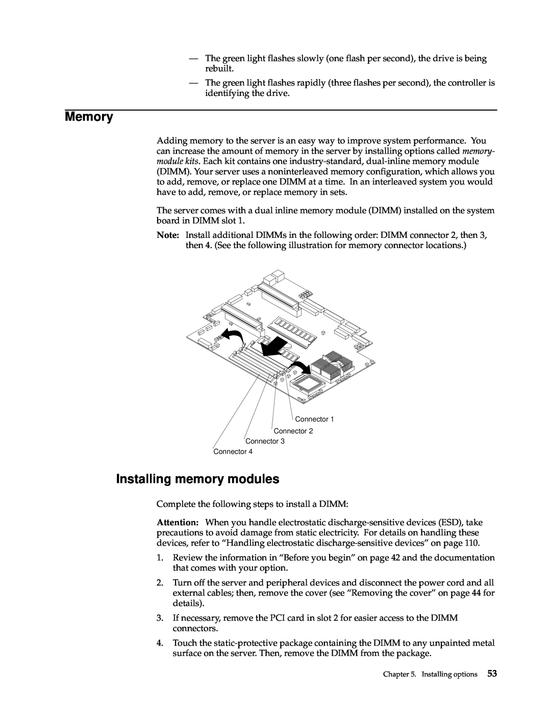 IBM xSeries 330 manual Memory, Installing memory modules 