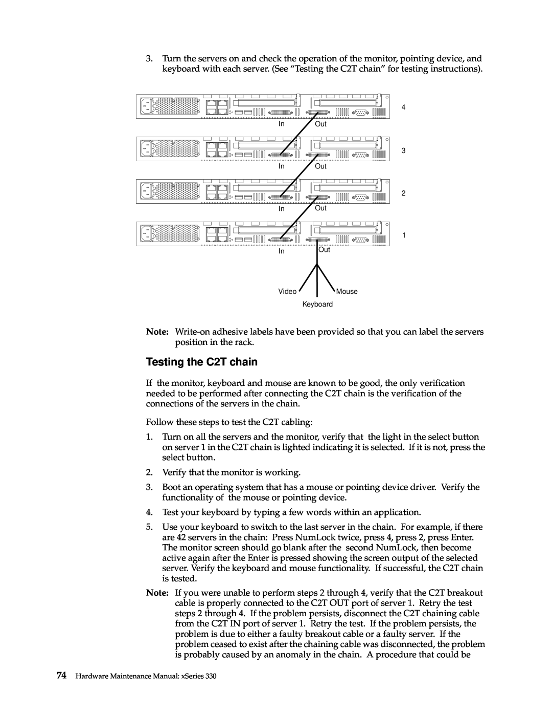 IBM xSeries 330 manual Testing the C2T chain 