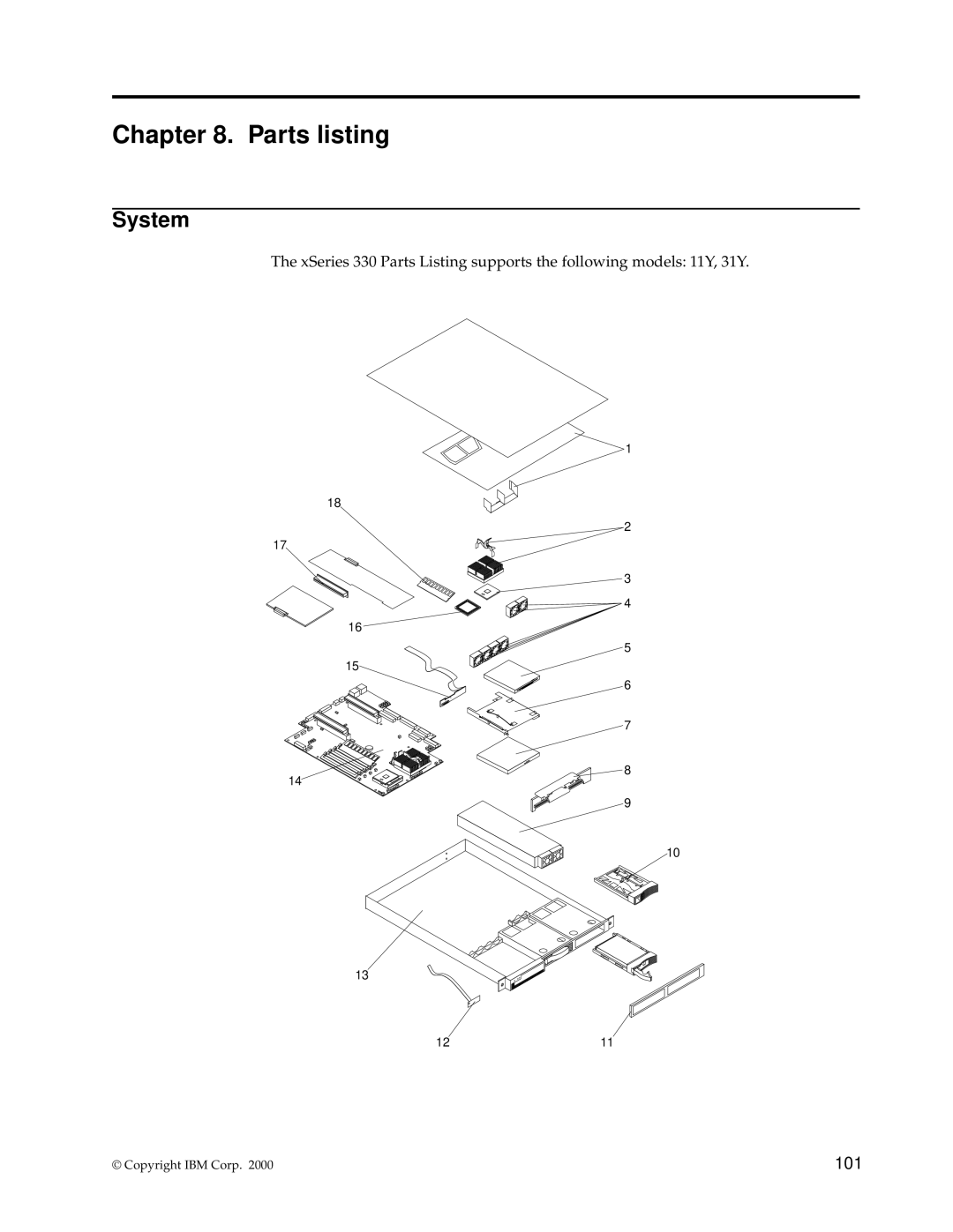 IBM xSeries 330 manual Parts listing, System 