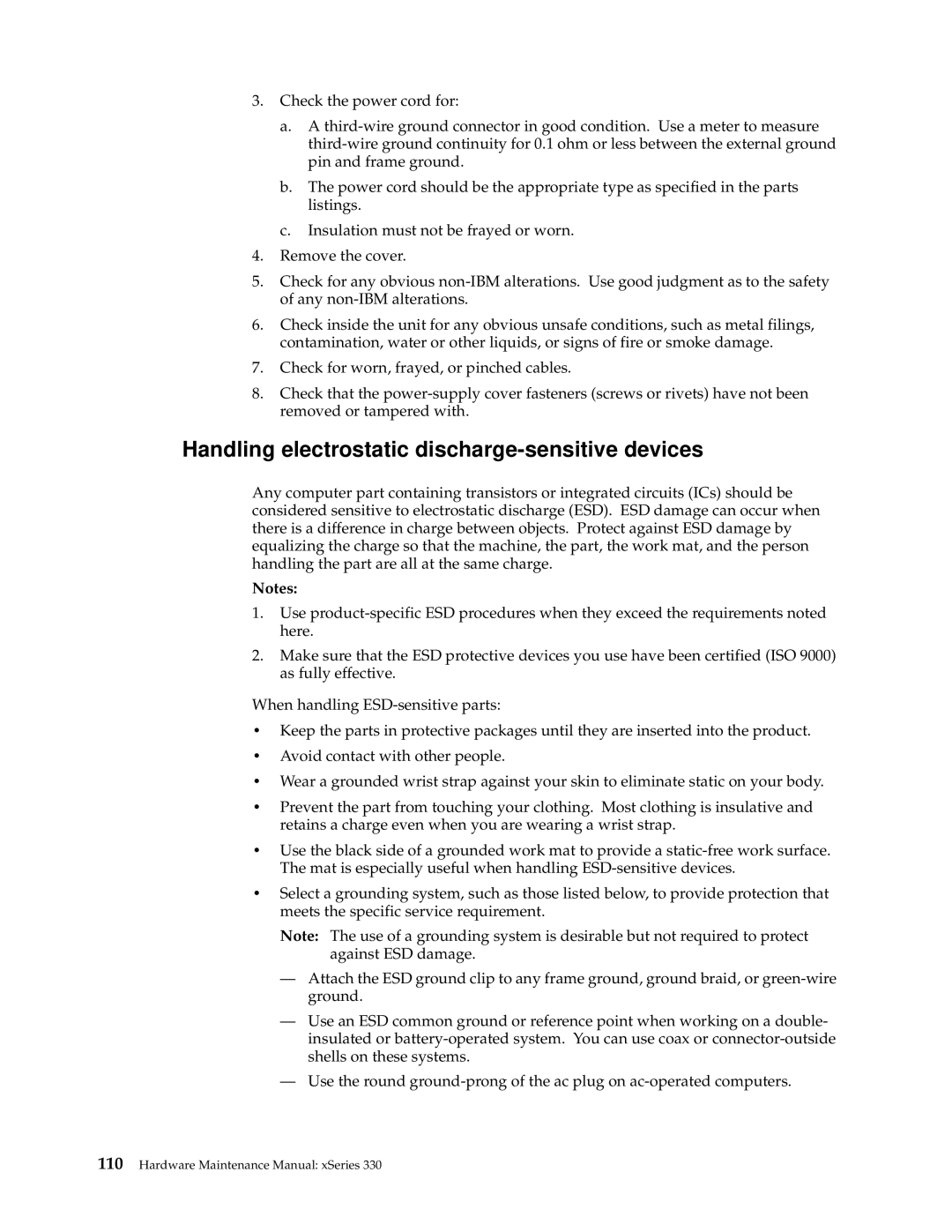 IBM xSeries 330 manual Handling electrostatic discharge-sensitive devices 