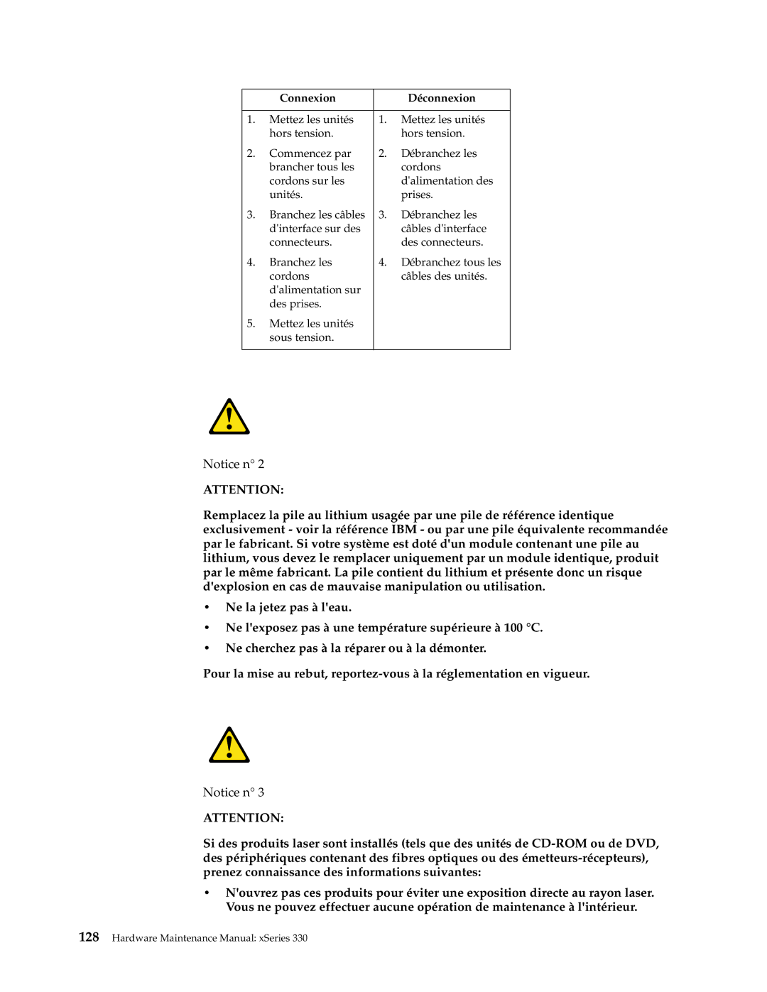 IBM xSeries 330 manual Connexion Déconnexion 