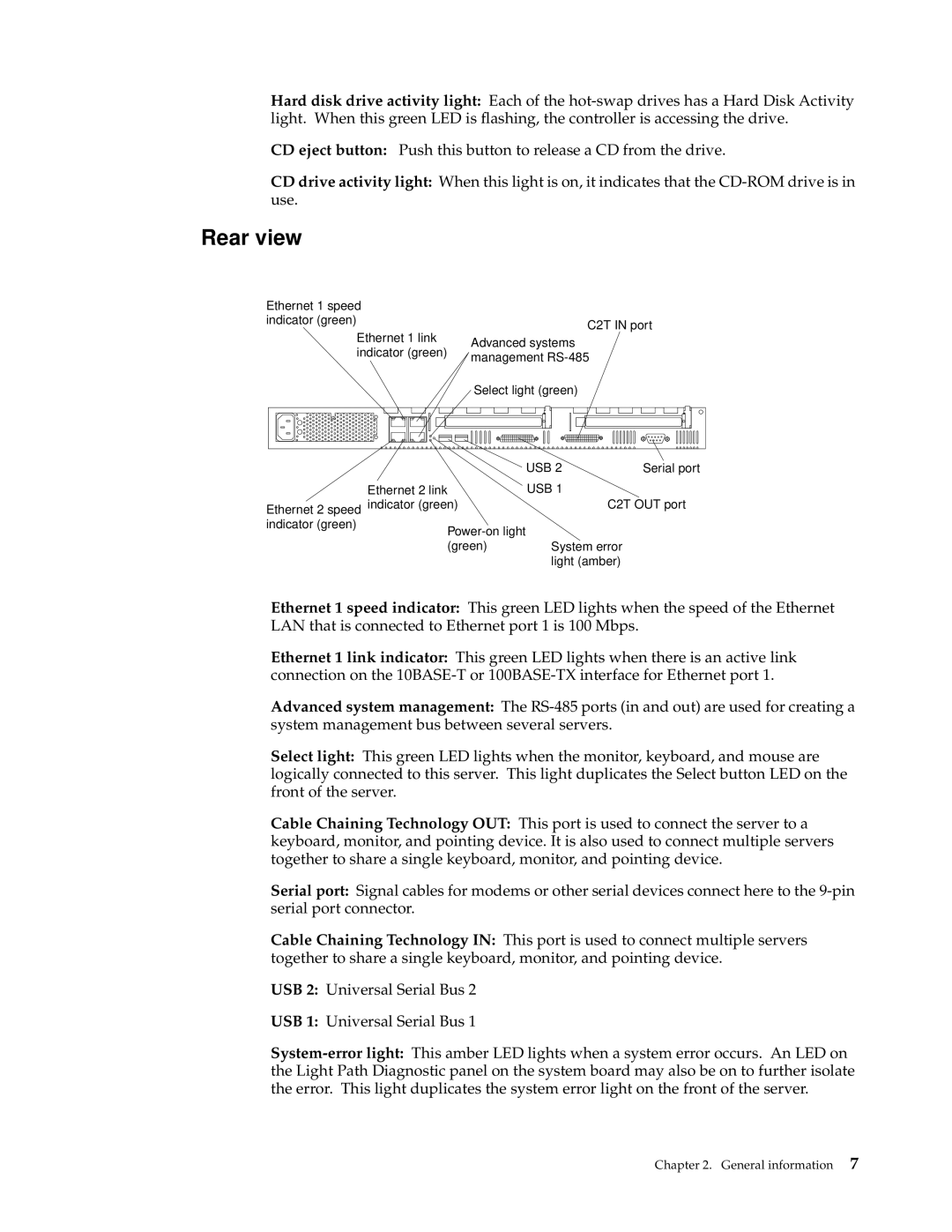 IBM xSeries 330 manual Rear view 