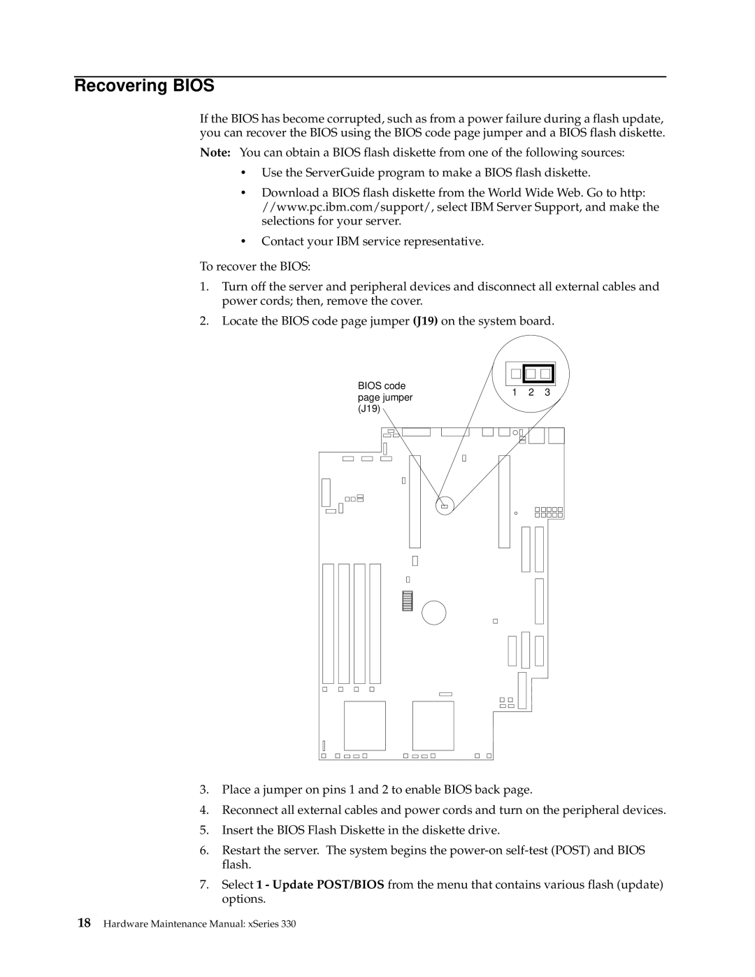 IBM xSeries 330 manual Recovering Bios 