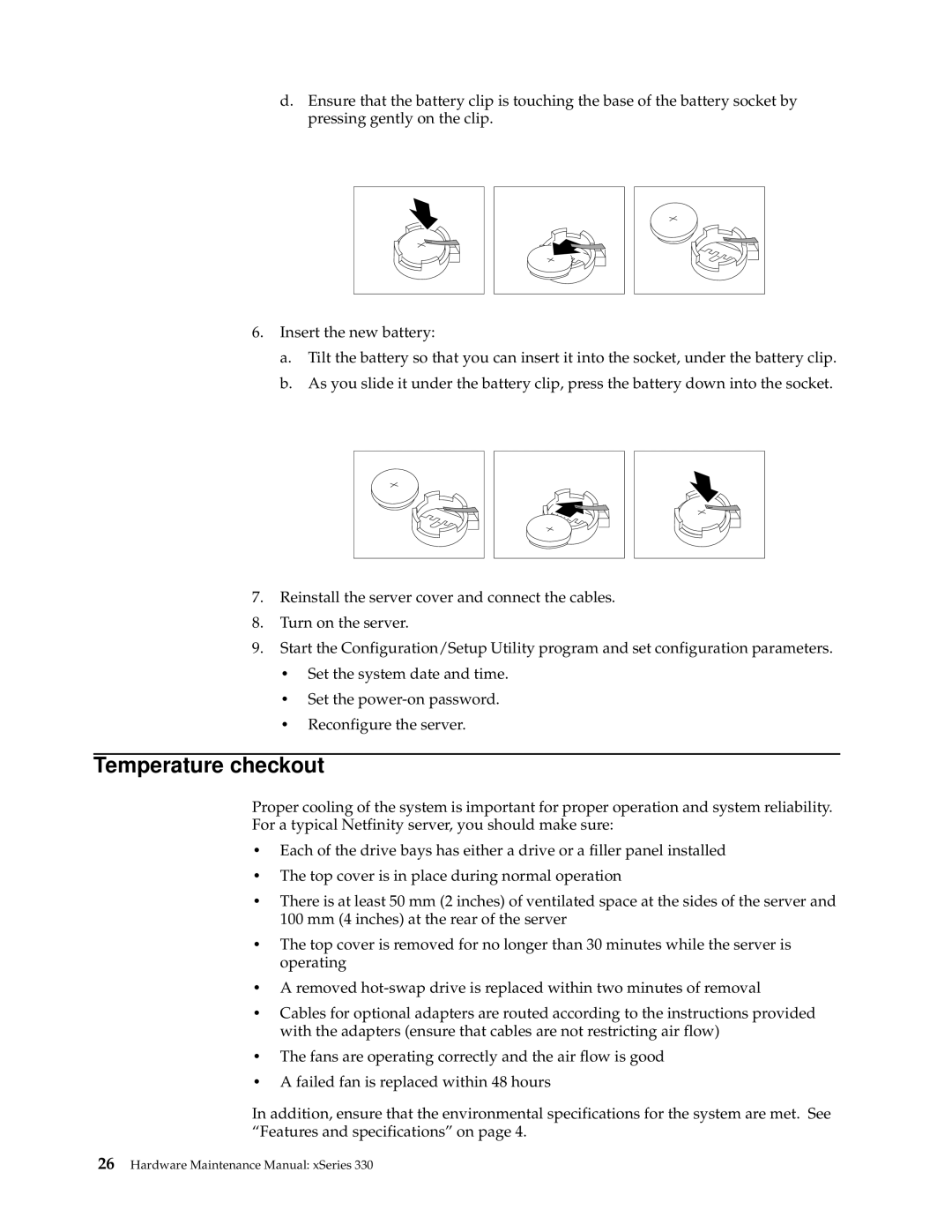 IBM xSeries 330 manual Temperature checkout 