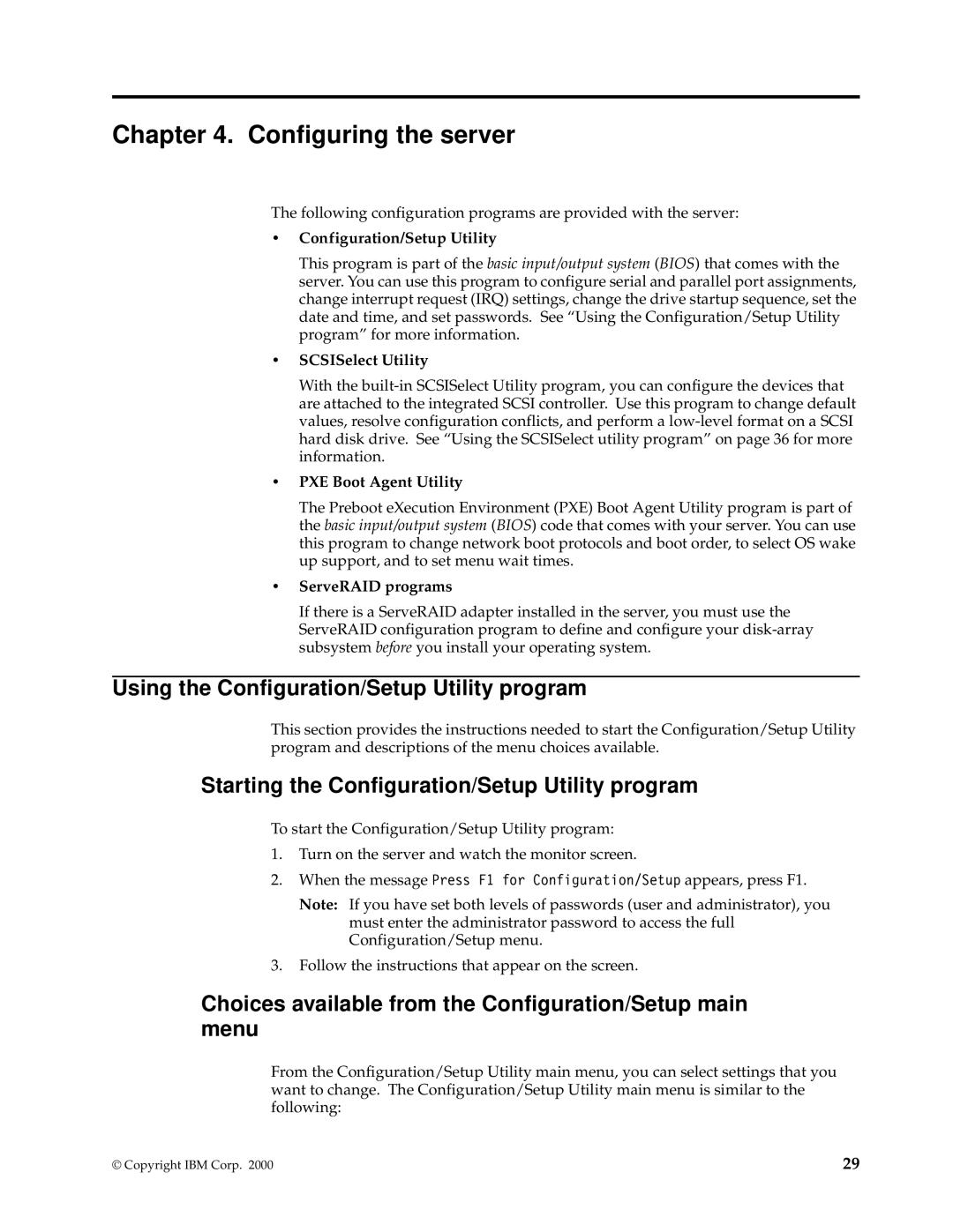 IBM xSeries 330 manual Using the Configuration/Setup Utility program, Starting the Configuration/Setup Utility program 