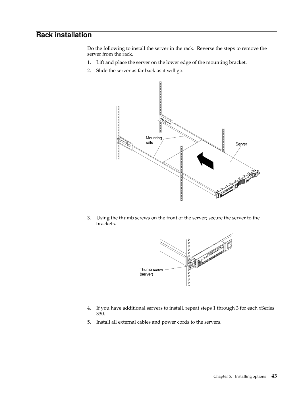 IBM xSeries 330 manual Rack installation 