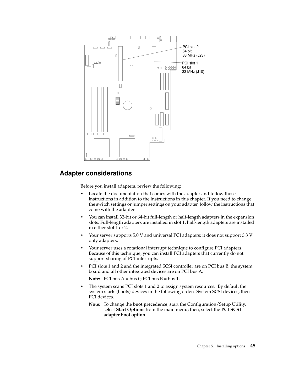 IBM xSeries 330 manual Adapter considerations 