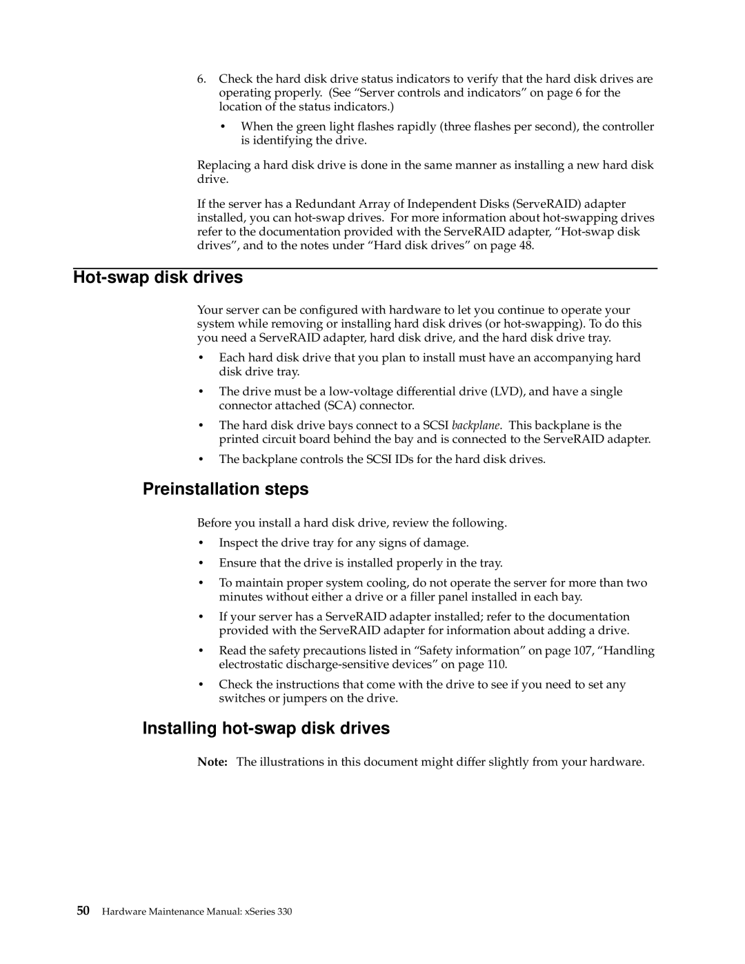 IBM xSeries 330 manual Hot-swap disk drives, Installing hot-swap disk drives 