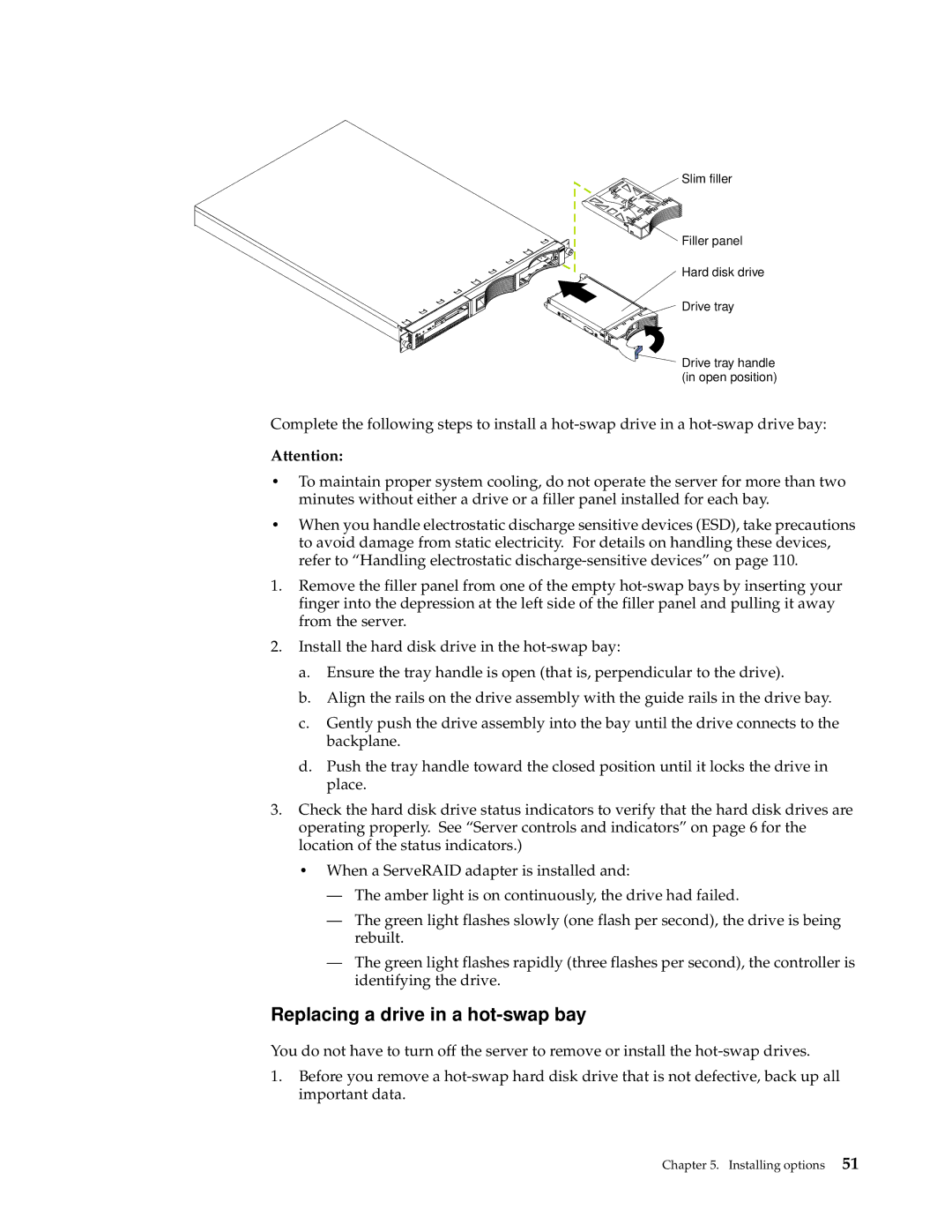 IBM xSeries 330 manual Replacing a drive in a hot-swap bay 