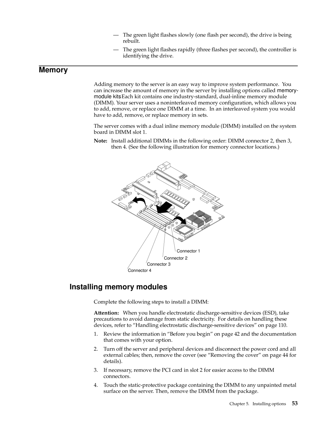 IBM xSeries 330 manual Memory, Installing memory modules 