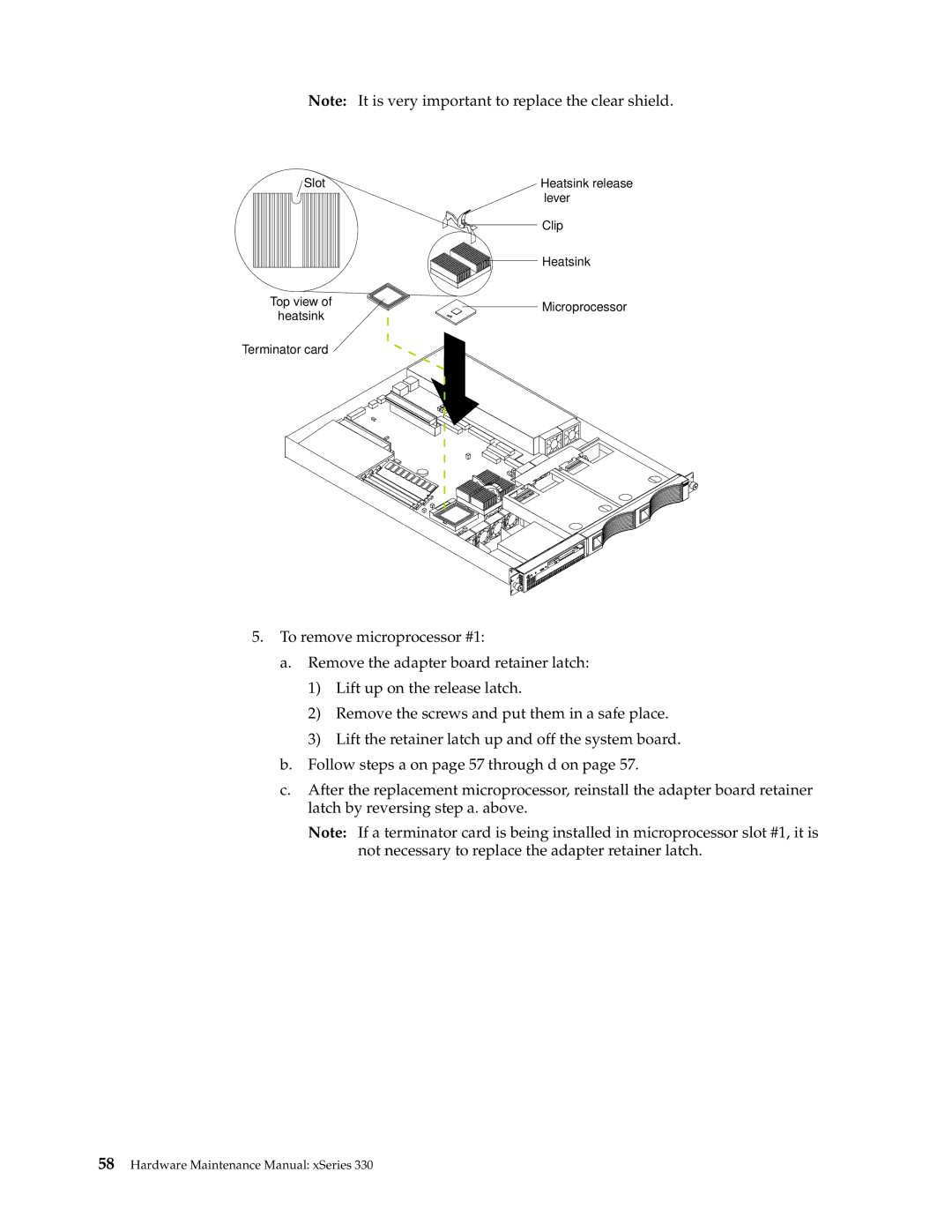 IBM xSeries 330 manual Slot Heatsink release Lever Clip 