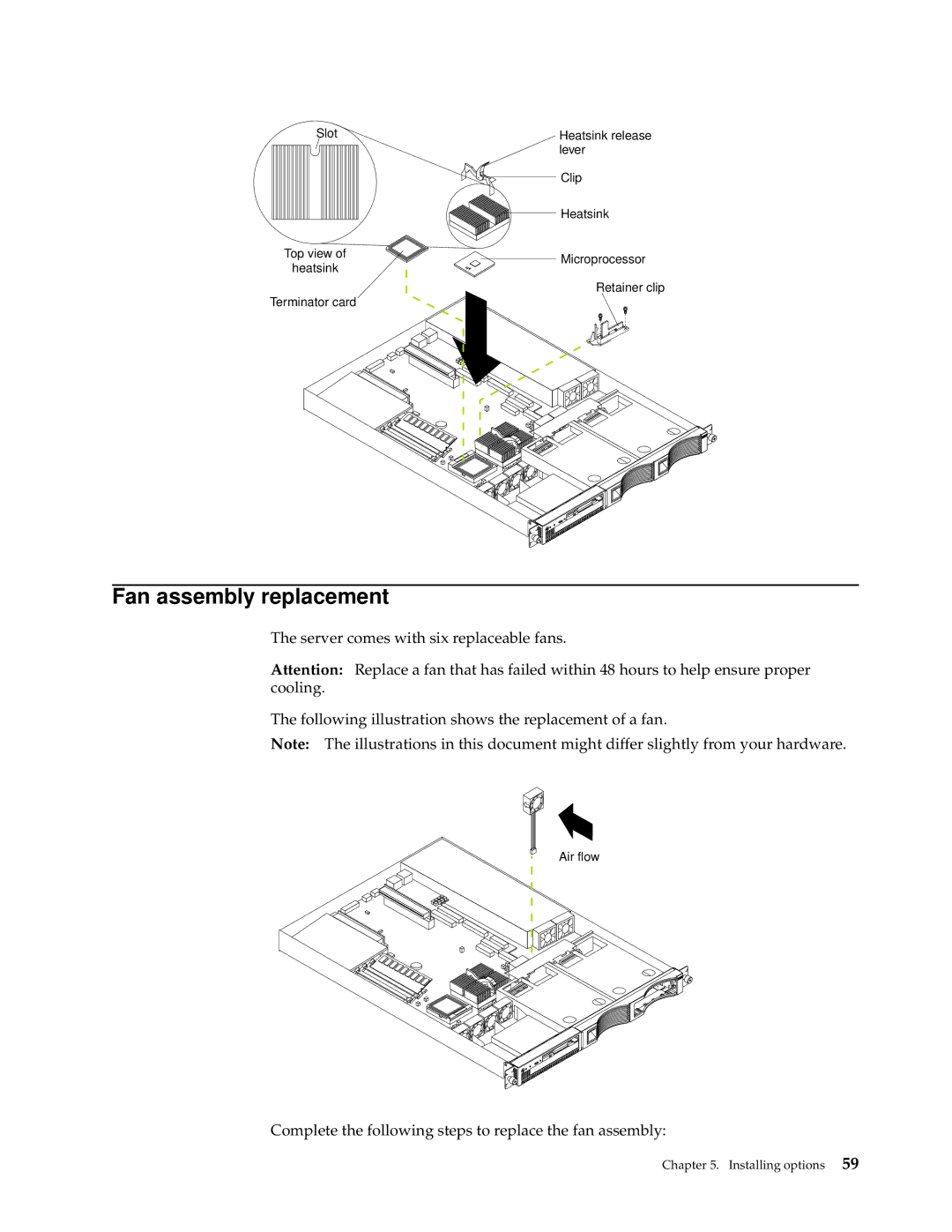 IBM xSeries 330 manual Fan assembly replacement 