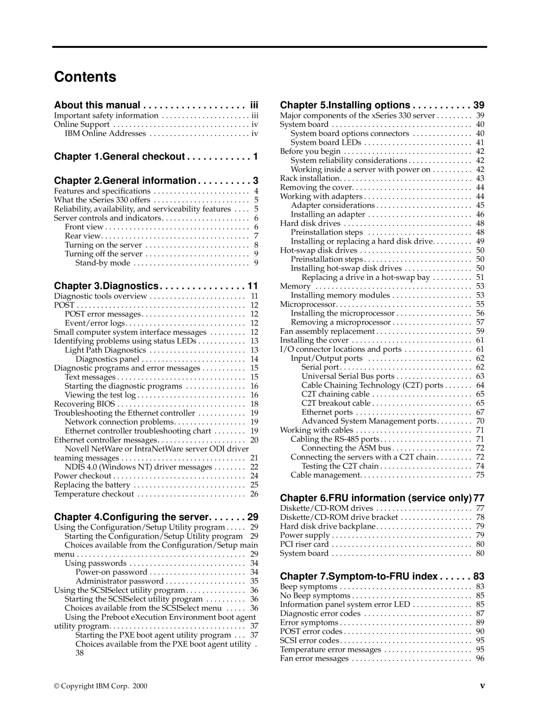 IBM xSeries 330 manual Contents 