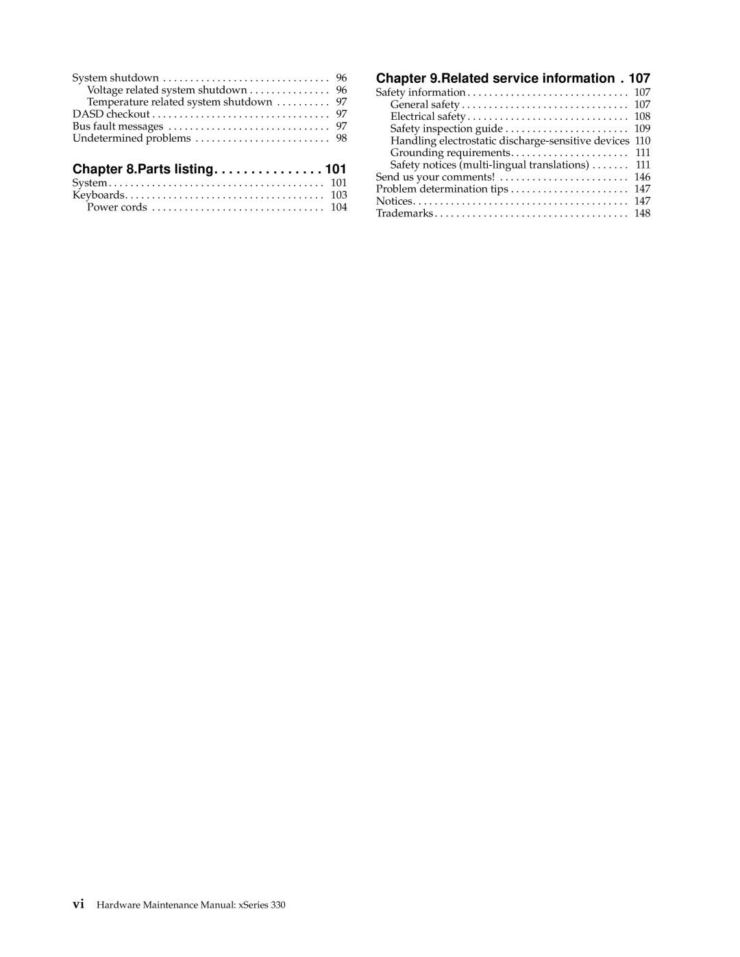 IBM xSeries 330 manual Parts listing 