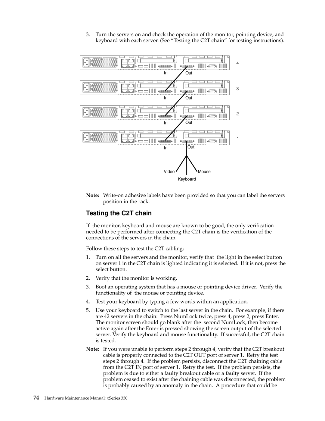 IBM xSeries 330 manual Testing the C2T chain 