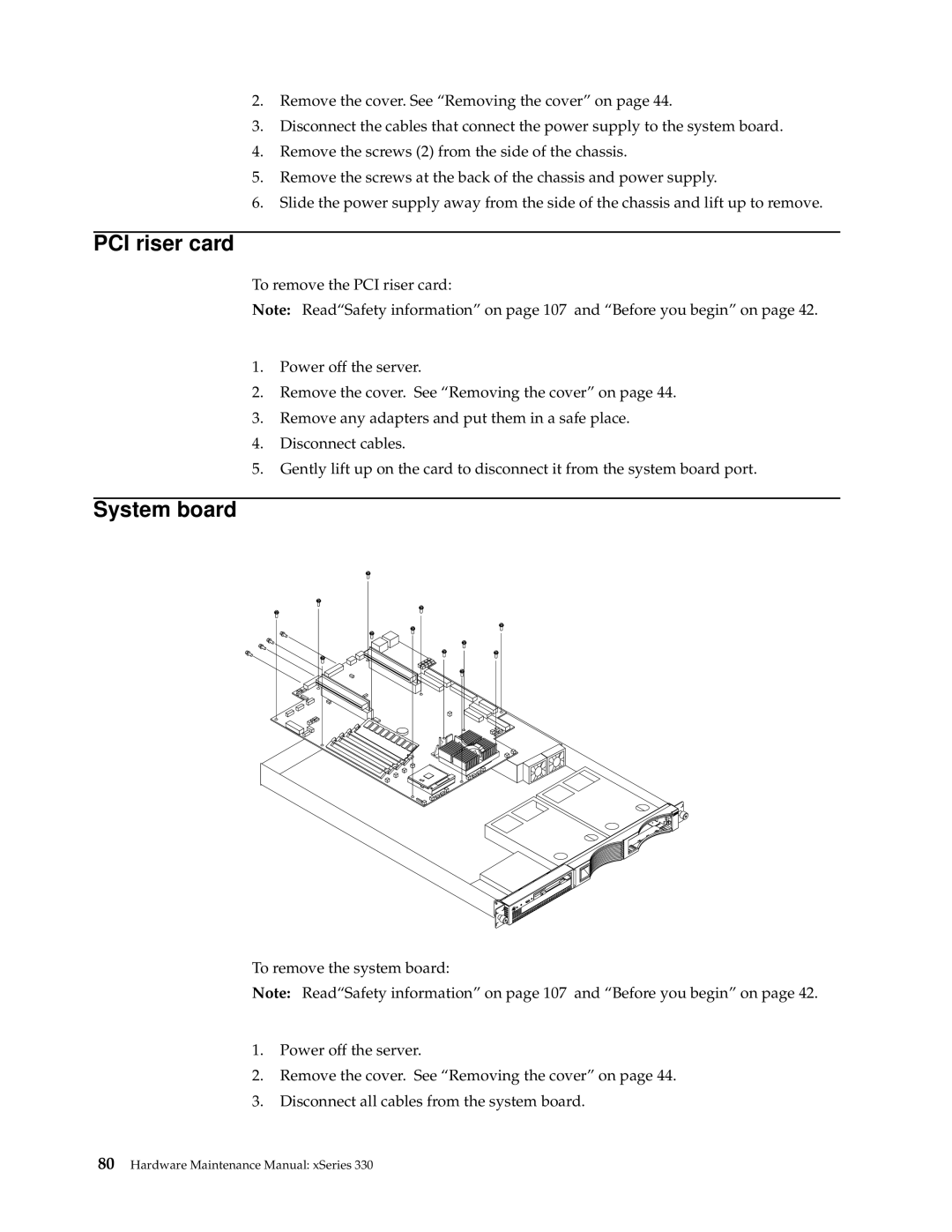IBM xSeries 330 manual PCI riser card, System board 