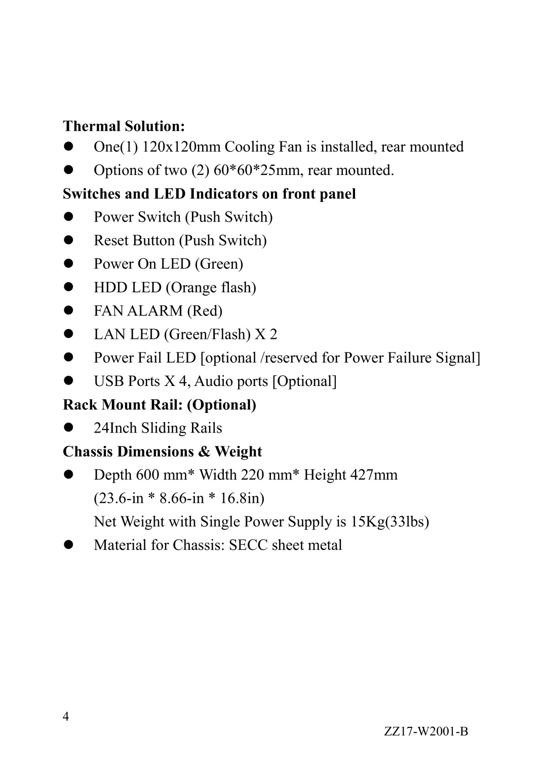 IBM YY-W2xx, YY-R5xx manual Thermal Solution, Switches and LED Indicators on front panel, Rack Mount Rail Optional 