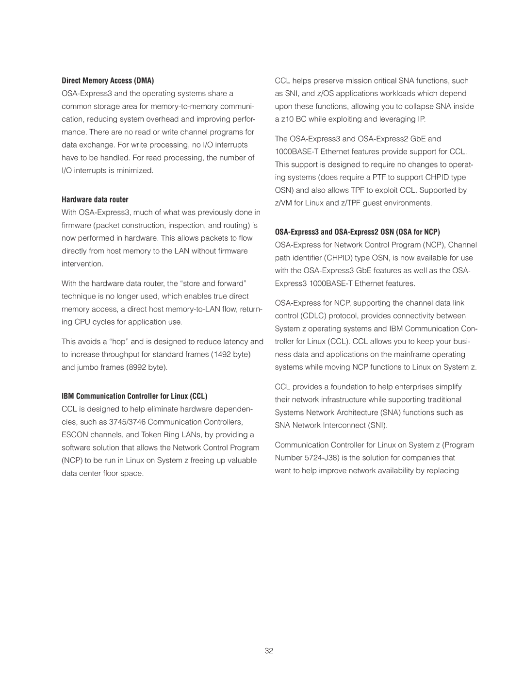 IBM Z10 BC manual Direct Memory Access DMA, Hardware data router, IBM Communication Controller for Linux CCL 