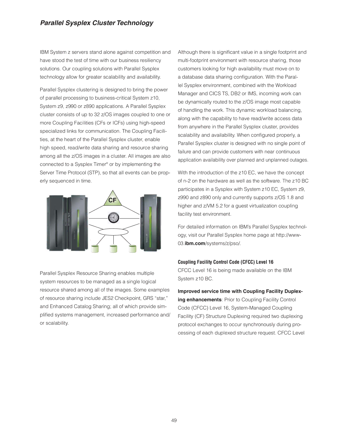 IBM Z10 BC manual Parallel Sysplex Cluster Technology, Coupling Facility Control Code Cfcc Level 